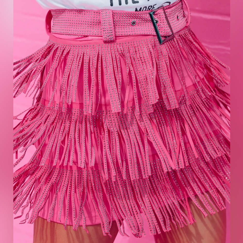 Pink Rhinestone Fringe Skirt